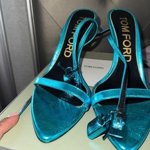 Tom Ford Metallic Blue Padlock Heels